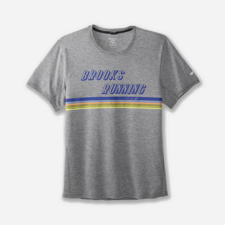 Brooks Distance Graphic Hardloopshirt voor Heren Grijs (PXVWL-3865)